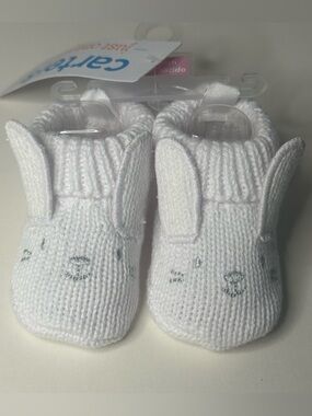 Carters Just One You Newborn White Knitted Bunny Bootie Slippers W/ Ears NEW